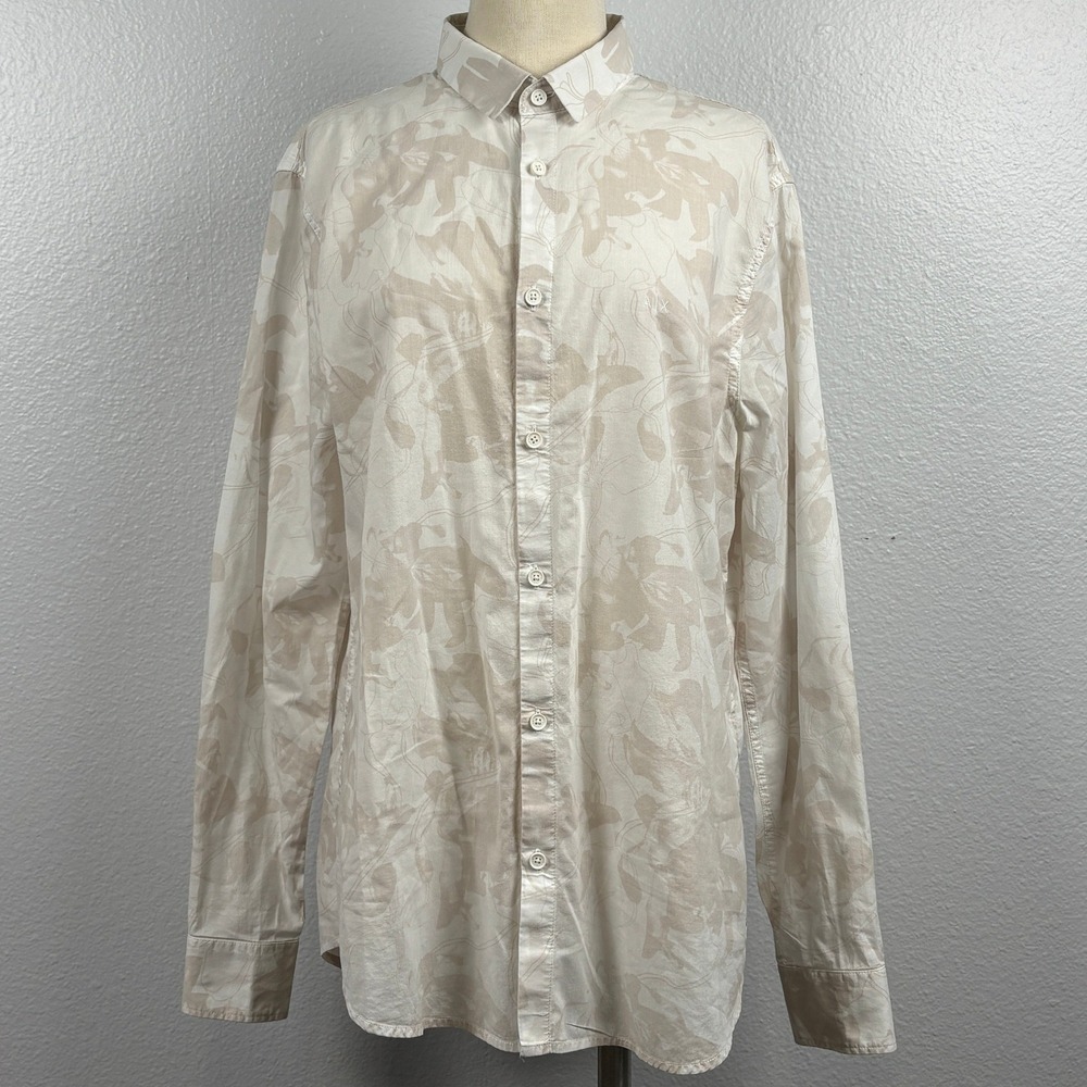 Armani Exchange A|X Logo Button Up Shirt Mens M Beige Abstract Print 100% Cotton - Picture 1 of 13